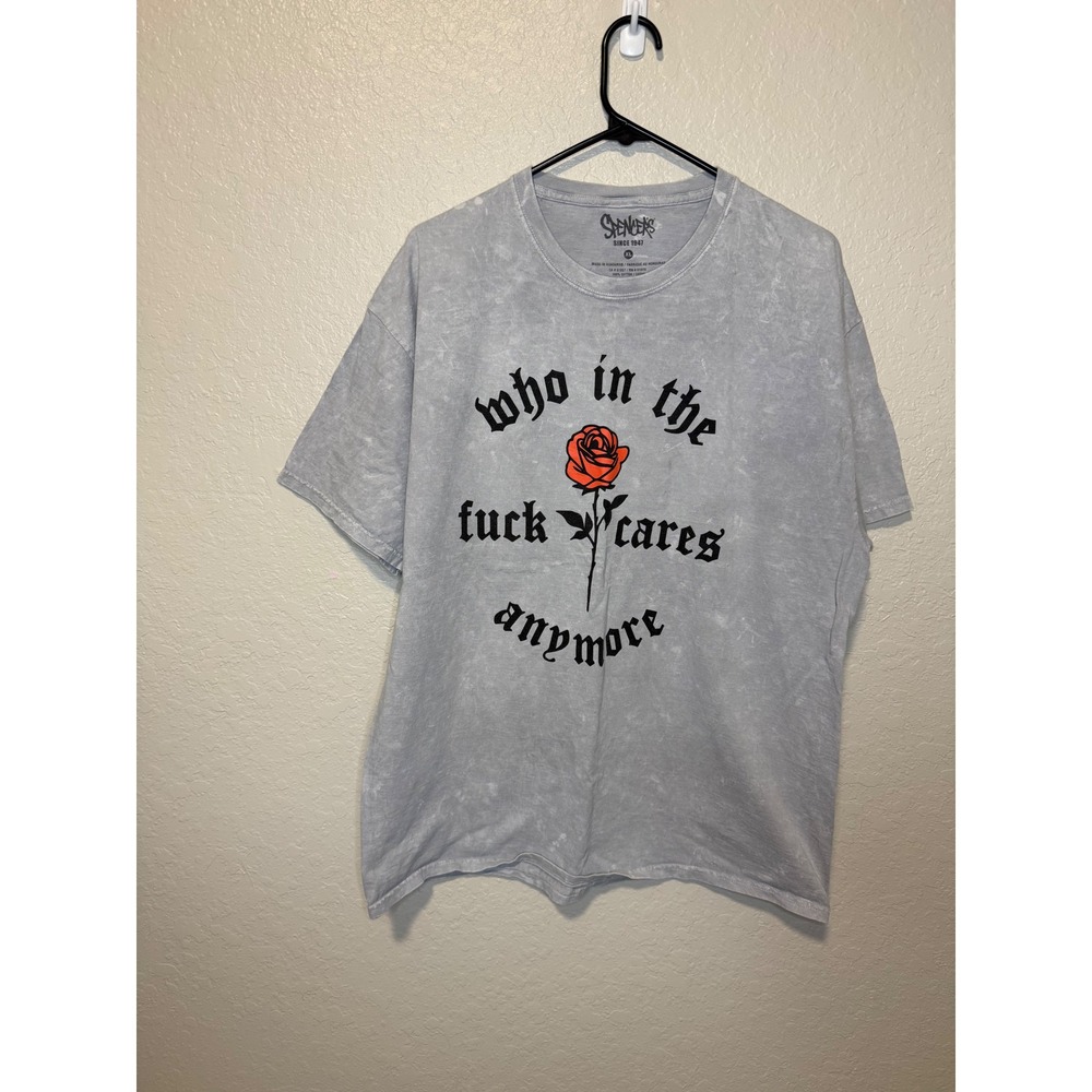 Spencer's Who Cares Anymore Rose Graphic T-Shirt Gray Mens XL